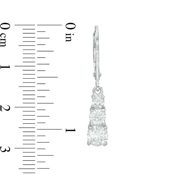 Lab-Created White Sapphire Three Stone Drop Earrings in Sterling Silver
