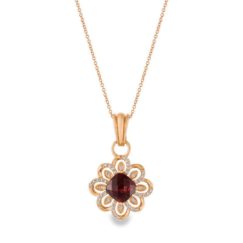 Le Vian Cushion Cut Pomegranate Garnet And 1 4 Ct T W Diamond Pendant In 14k Strawberry Gold Zales
