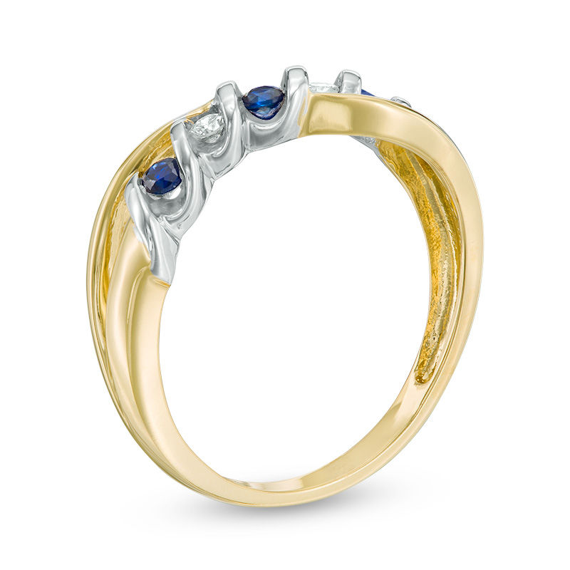 Main Image 2 of Blue Sapphire and Diamond Accent Split Shank Overlay Ring in 10K Two-Tone Gold