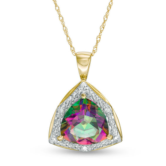 10.0mm Trillion-Cut Mystic FireÂ® Topaz and Diamond Accent Frame Pendant in 10K Gold
