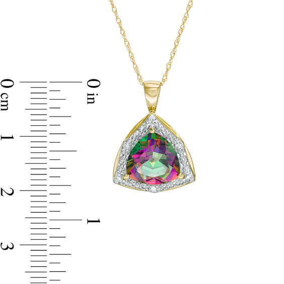 10.0mm Trillion-Cut Mystic FireÂ® Topaz and Diamond Accent Frame Pendant in 10K Gold