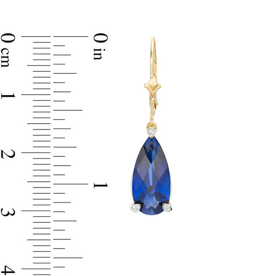 Pear-Shaped Lab-Created Blue Sapphire and Diamond Accent Drop Earrings in 10K Gold