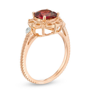 7.0mm Cushion-Cut Garnet and Diamond Accent Ring in 10K Rose Gold | Zales