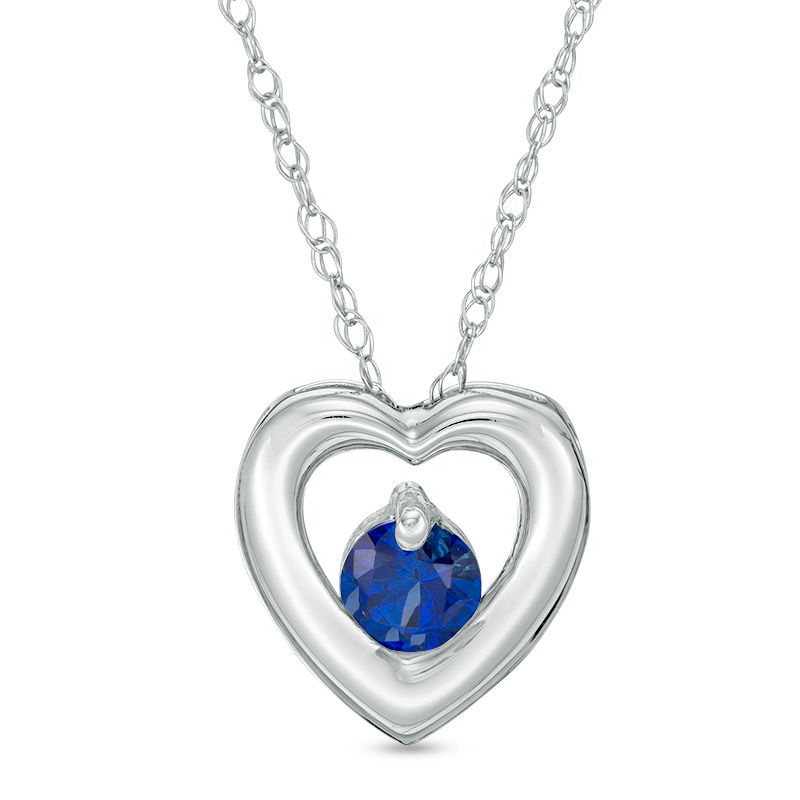 4.0mm Lab-Created Blue Sapphire Heart Pendant in 10K White Gold