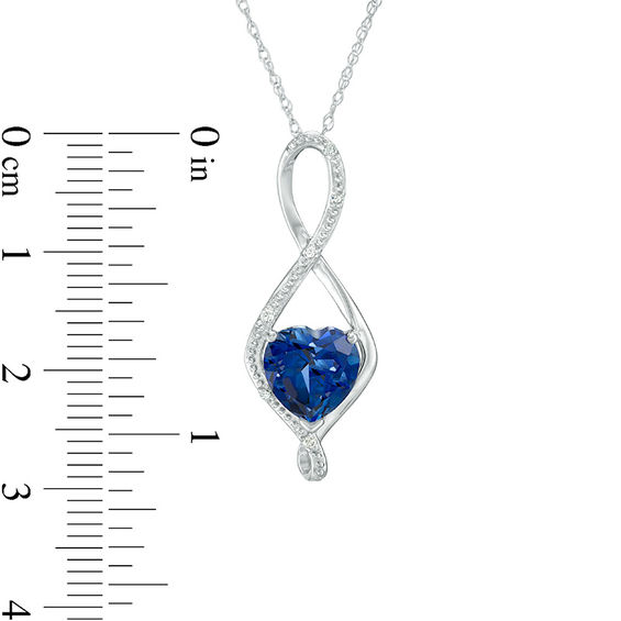 8.0mm Heart-Shaped Lab-Created Blue Sapphire and Diamond Accent Infinity Pendant in 10K White Gold