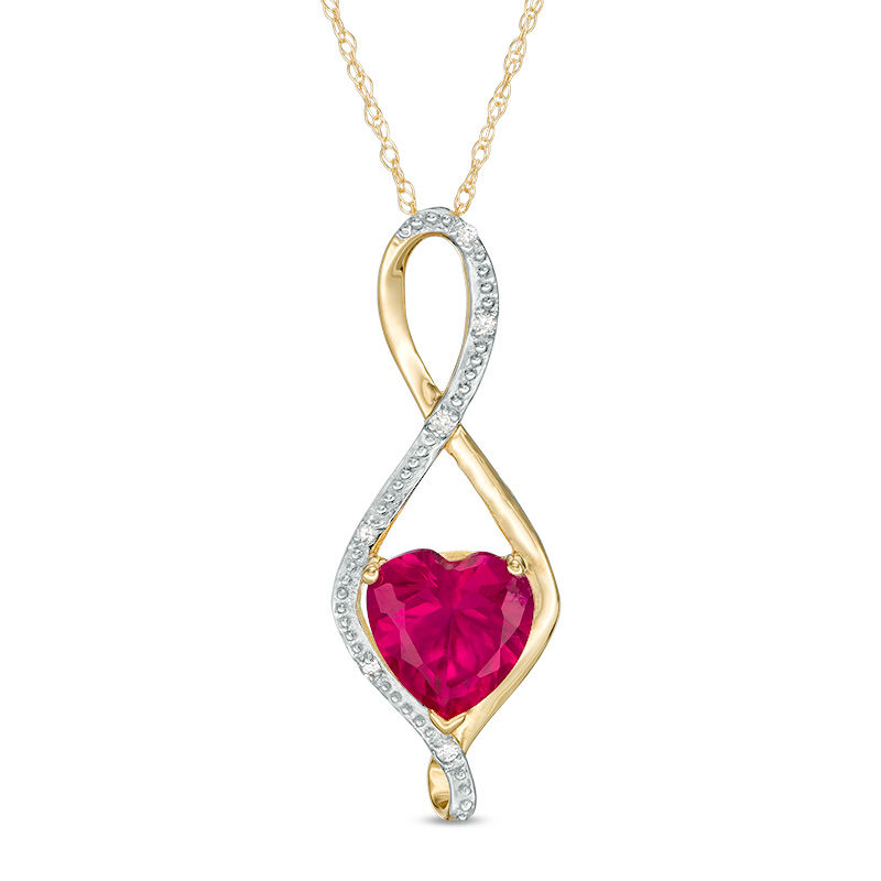 8.0mm Heart-Shaped Lab-Created Ruby and Diamond Accent Infinity Pendant in 10K Gold