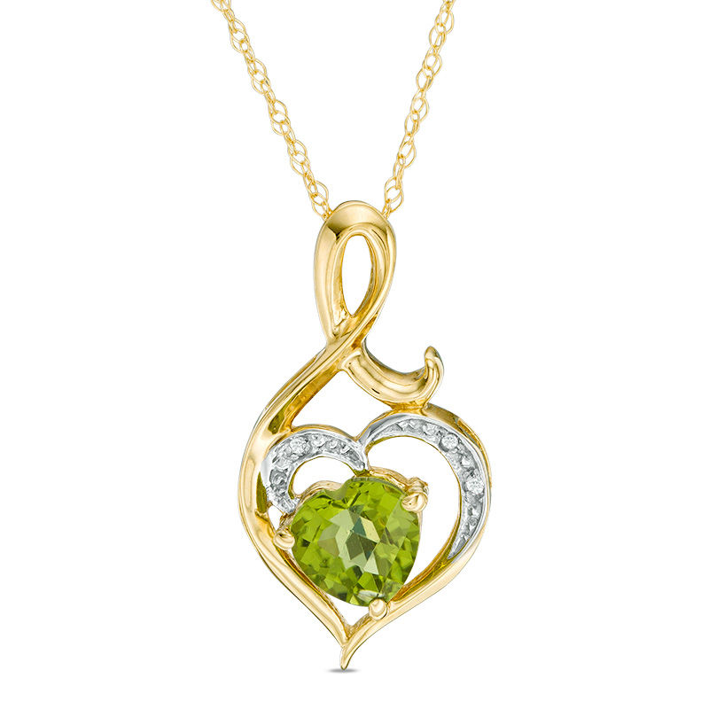 6.0mm Heart-Shaped Peridot and Diamond Accent Swirl Heart Pendant in 10K Gold