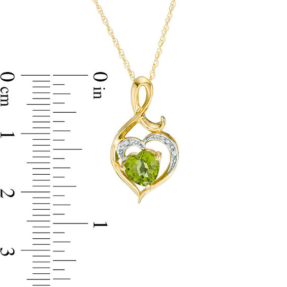 6.0mm Heart-Shaped Peridot and Diamond Accent Swirl Heart Pendant in 10K Gold