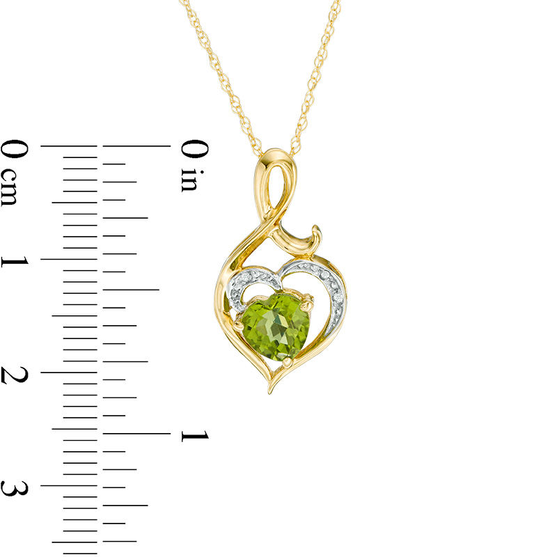 6.0mm Heart-Shaped Peridot and Diamond Accent Swirl Heart Pendant in 10K Gold