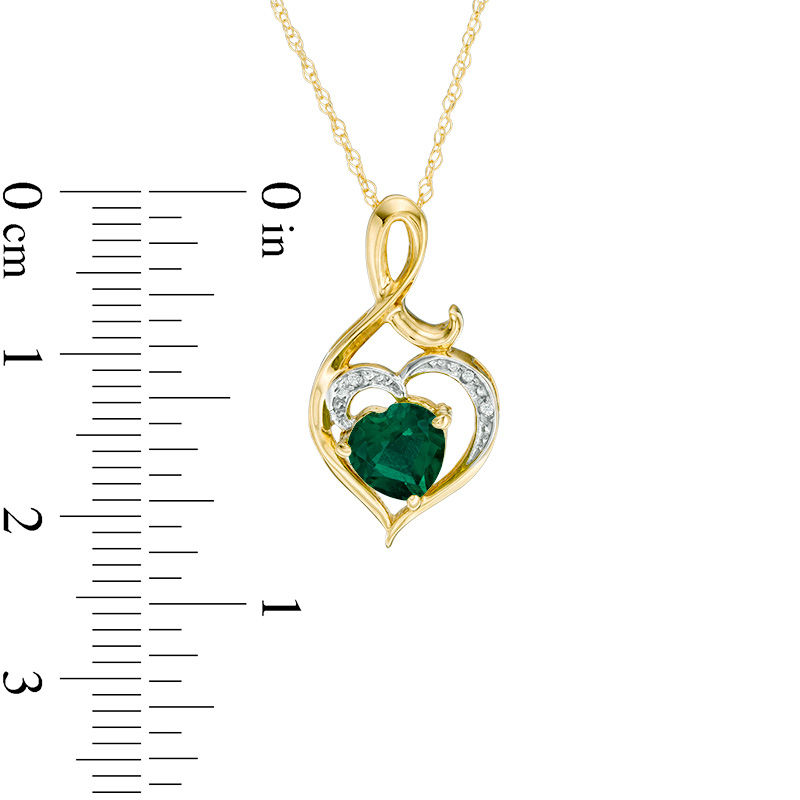 6.0mm Heart-Shaped Lab-Created Emerald and Diamond Accent Swirl Heart Pendant in 10K Gold