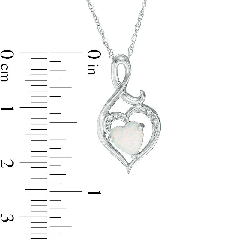 6.0mm Heart-Shaped Lab-Created Opal and Diamond Accent Swirl Heart Pendant in 10K White Gold