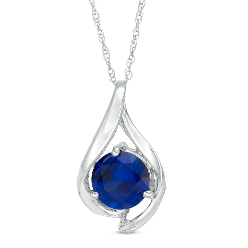 Main Image 1 of 8.0mm Lab-Created Blue Sapphire Teardrop Pendant in 10K White Gold