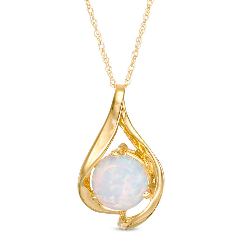 8.0mm Lab-Created Opal Teardrop Pendant in 10K Gold