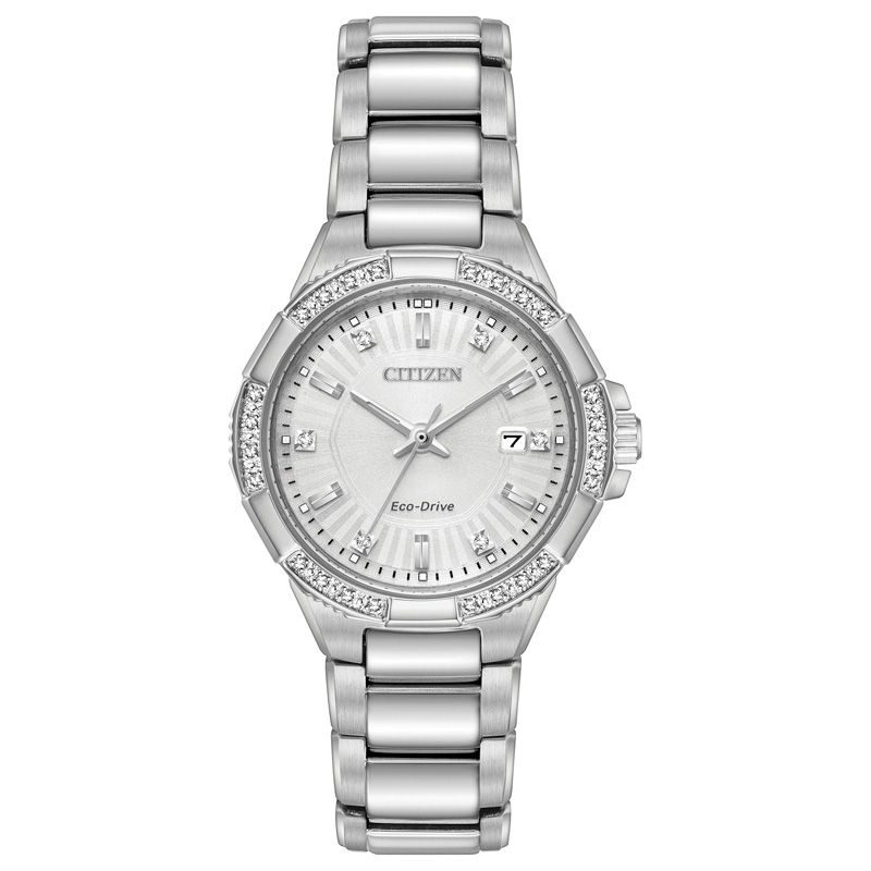 Main Image 1 of Ladies' Citizen Eco-Drive® Riva Diamond Accent Watch with Silver-Tone Dial (Model: EW2460-56A)