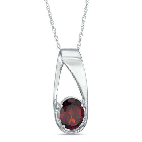 Oval Garnet Pendant in 10K White Gold