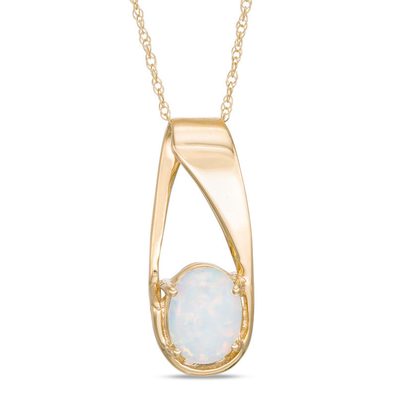 Oval Lab-Created Opal Pendant in 10K Gold