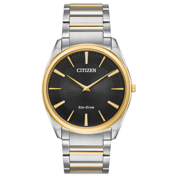 Men's Citizen Eco-DriveÂ® Stiletto Two-Tone Watch with Black Dial (Model: Ar3074-54E)