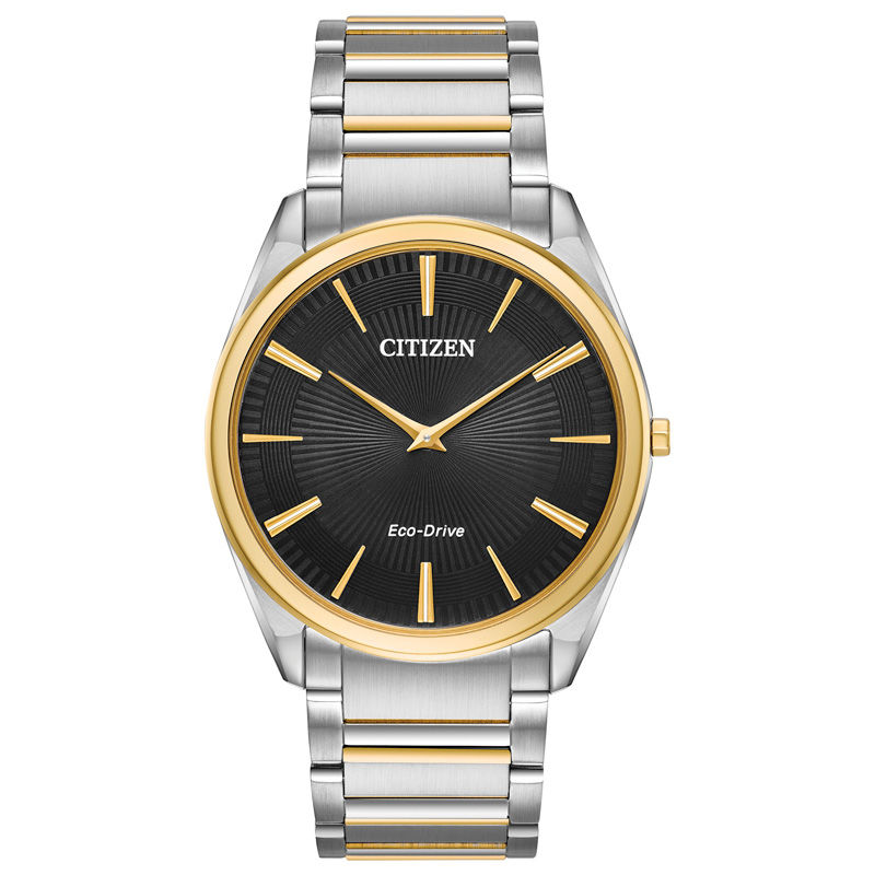 Men's Citizen Eco-Drive® Stiletto Two-Tone Watch with Black Dial (Model: AR3074-54E)