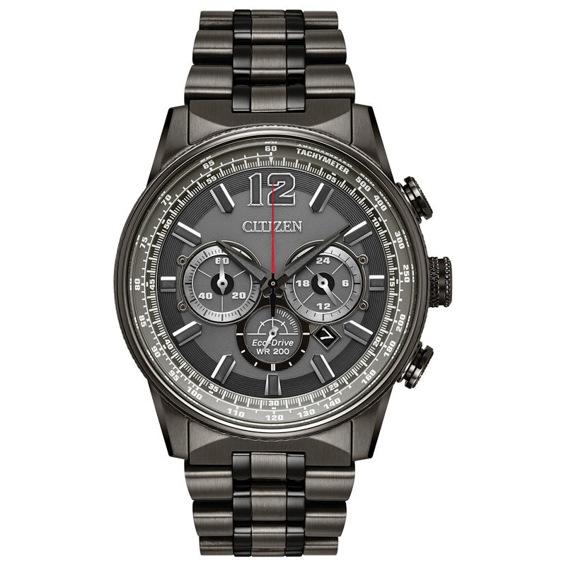 Men's Citizen Eco Drive® Nighthawk Grey IP Chronograph Watch with Grey Dial (Model: CA4377-53H)