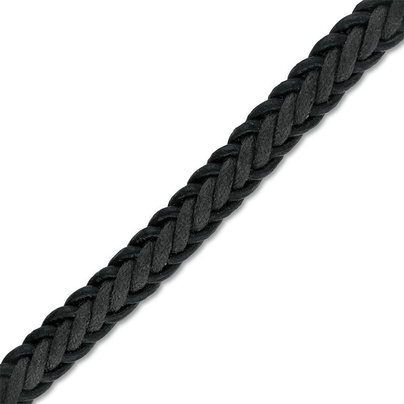 Main Image 1 of Black and Grey Braided Leather Bracelet in Stainless Steel with Black IP - 8.5"