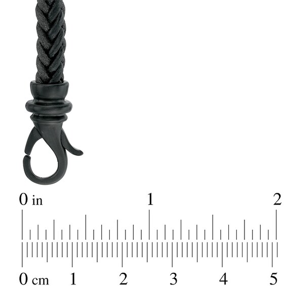 Black and Grey Braided Leather Bracelet in Stainless Steel with Black IP - 8.5"