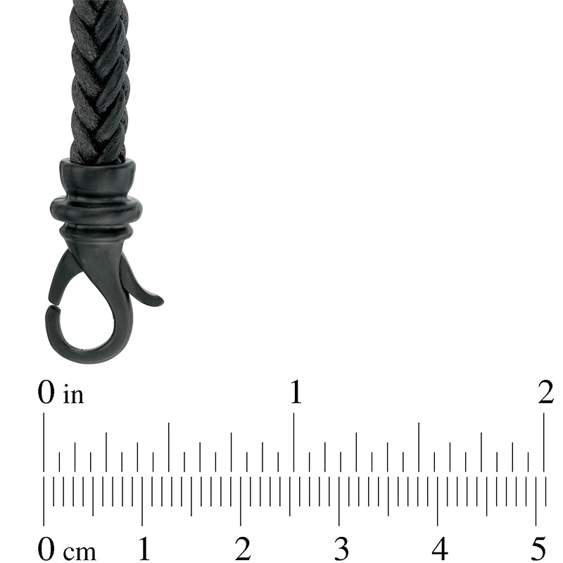 Main Image 2 of Black and Grey Braided Leather Bracelet in Stainless Steel with Black IP - 8.5"