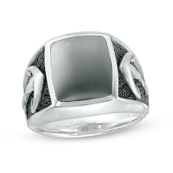 Cushion-Cut Hematite Oxidized Anchor Ring in Sterling Silver