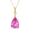 Thumbnail Image 0 of Trillion-Cut Lab-Created Pink Sapphire and Diamond Accent Drop Pendant in 10K Gold