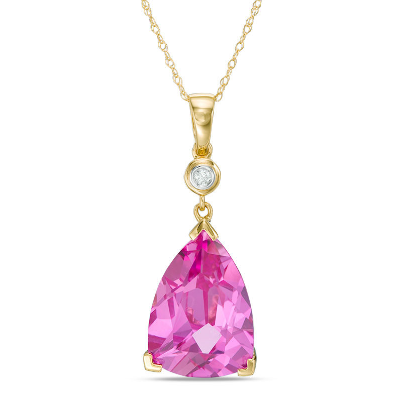 Trillion-Cut Lab-Created Pink Sapphire and Diamond Accent Drop Pendant in 10K Gold