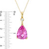 Thumbnail Image 1 of Trillion-Cut Lab-Created Pink Sapphire and Diamond Accent Drop Pendant in 10K Gold