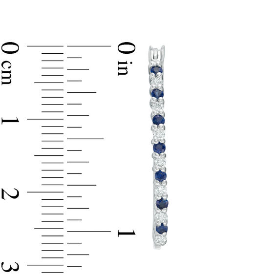 Blue Sapphire and 1/4 CT. T.w. Diamond Alternating Hoop Earrings in 10K White Gold
