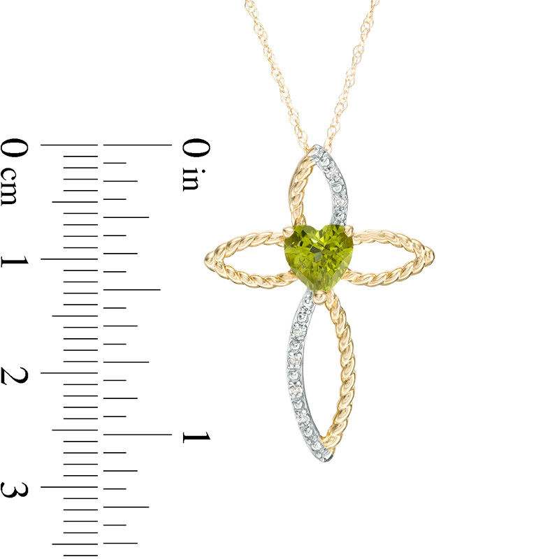 6.0mm Heart-Shaped Peridot and Diamond Accent Cross Pendant in 10K Gold