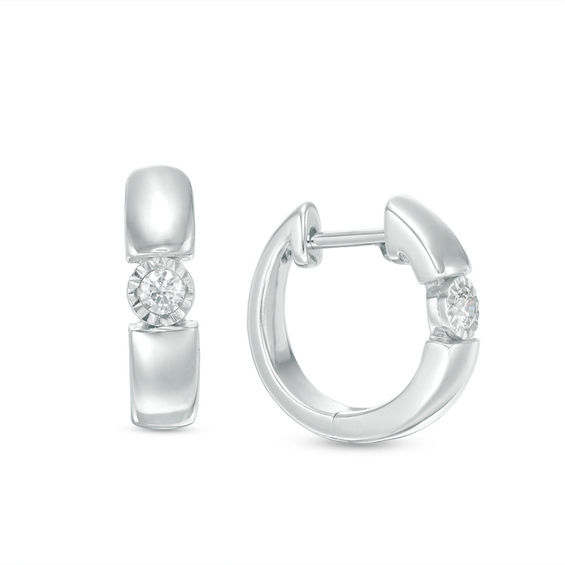 1/10 CT. T.w. Diamond Solitaire Huggie Hoop Earrings in Sterling Silver