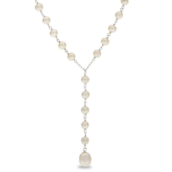 Baroque and Oval Cultured Freshwater Pearl "Y" Necklace in Sterling Silver