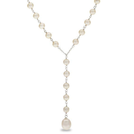 Baroque and Oval Freshwater Cultured Pearl "Y" Necklace in Sterling Silver