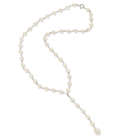 Baroque and Oval Freshwater Cultured Pearl "Y" Necklace in Sterling Silver