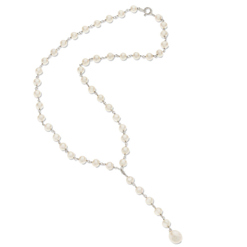 Main Image 2 of Baroque and Oval Freshwater Cultured Pearl "Y" Necklace in Sterling Silver