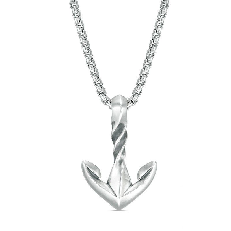 Men's Twisted Anchor Pendant in Sterling Silver - 22"