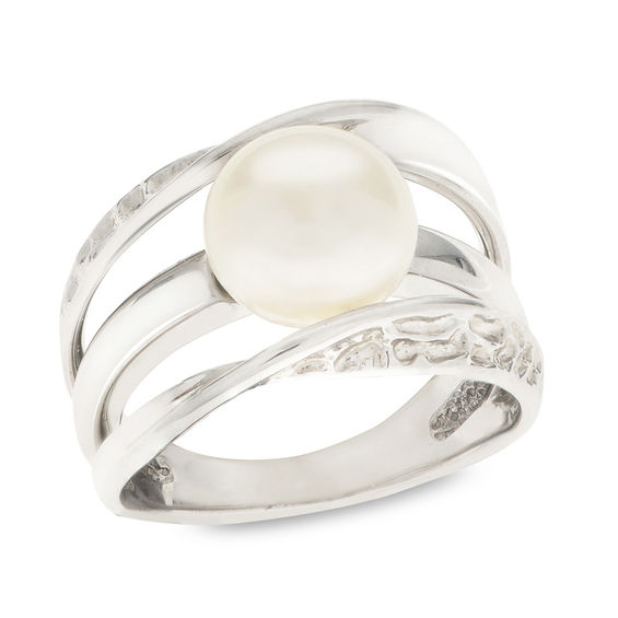 9.5 - 10.0mm Button Cultured Freshwater Pearl Layered Crossover Ring in Sterling Silver 9.5 - 10.0mm Button Cultured Freshwater Pearl Layered Crossover Ring in Sterling Silver