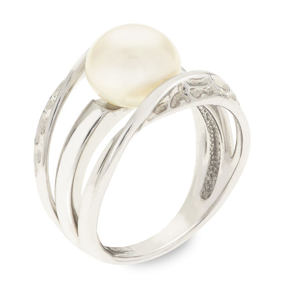 9.5 - 10.0mm Button Cultured Freshwater Pearl Layered Crossover Ring in Sterling Silver 9.5 - 10.0mm Button Cultured Freshwater Pearl Layered Crossover Ring in Sterling Silver
