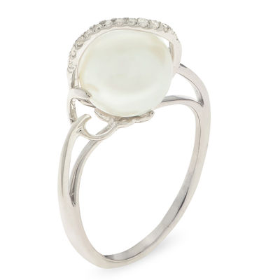 9.0 - 9.5mm Cultured Freshwater Pearl and Diamond Accent Ring in 14K White  Gold