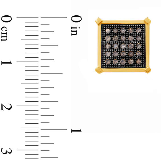 1/4 CT. T.w. Champagne and White Diamond Cushion Stud Earrings in 10K Gold with Black Rhodium