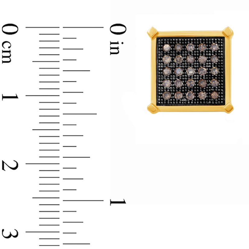 Main Image 2 of 1/4 CT. T.W. Champagne and White Diamond Cushion Stud Earrings in 10K Gold with Black Rhodium