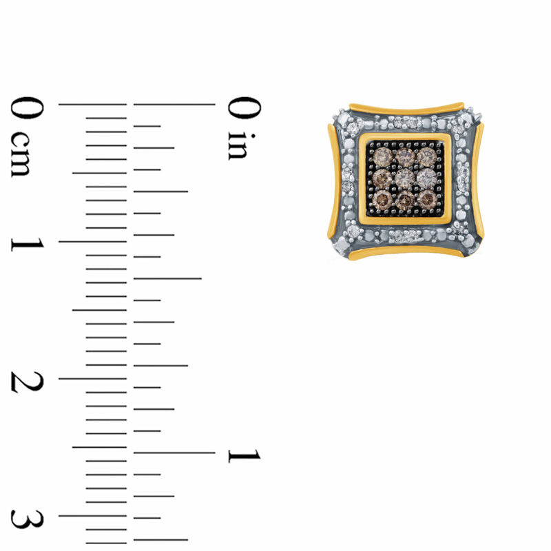 Men's 1/5 CT. T.W. Champagne and White Composite Diamond Cushion Frame Stud Earrings in 10K Gold with Black Rhodium