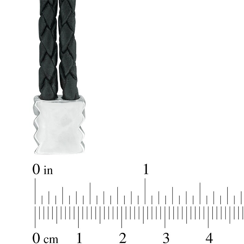 Main Image 2 of Men's Black Leather Anchor Bracelet in Sterling Silver - 8.5"