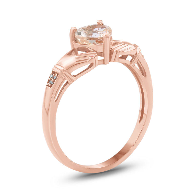 Main Image 2 of 6.0mm Heart-Shaped Morganite and Diamond Accent Claddagh Ring in 10K Rose Gold