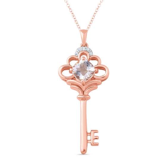 6.0mm Cushion-Cut Morganite and Diamond Accent Key Pendant in 10K Rose Gold