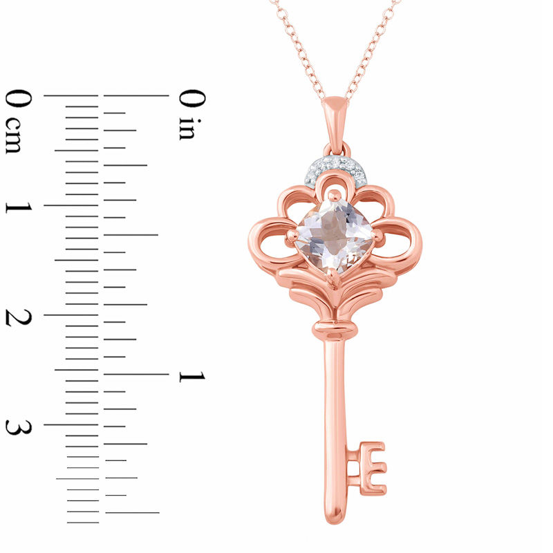 6.0mm Cushion-Cut Morganite and Diamond Accent Key Pendant in 10K Rose Gold