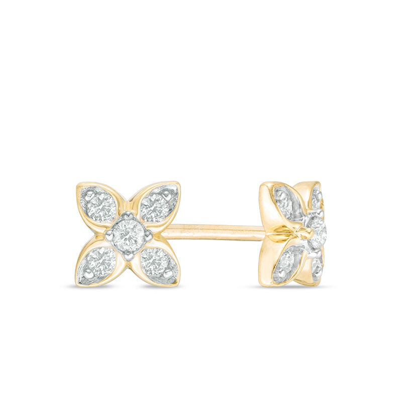 Main Image 1 of 1/8 CT. T.W. Diamond Flower Stud Earrings in 10K Gold