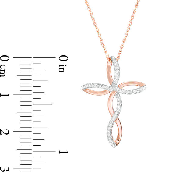 1/10 CT. T.w. Diamond Twist Cross Pendant in 10K Rose Gold